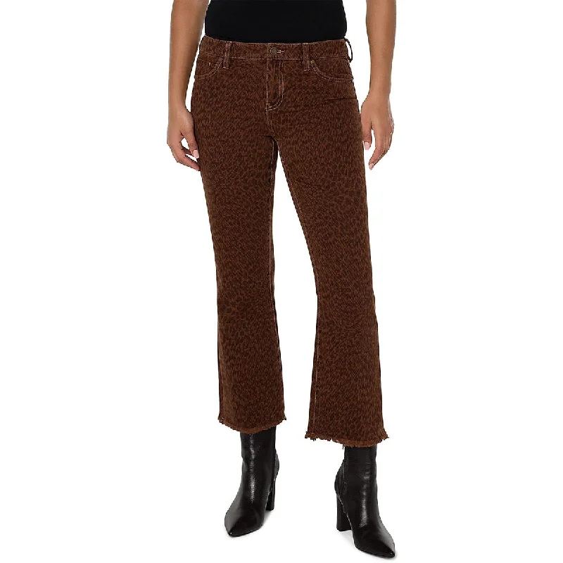 Liverpool Womens Cropped Animal Print Flared Jeans Stylish High-Waist Jeans