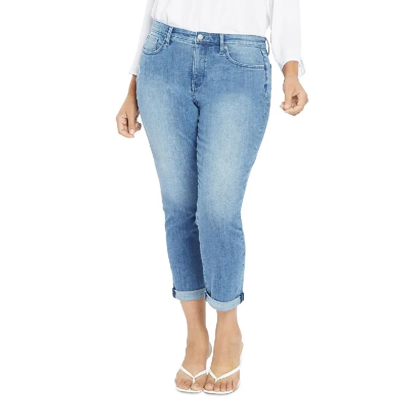 NYDJ Womens Plus Margot Girlfriend Cuffed Distressed High-Waist Jeans Trendy Flared Leg Jeans