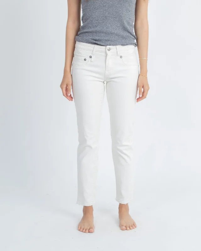 R13 Boyfriend Skinny White Jeans Cozy Wide-Legged Jeans