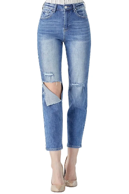Relaxed Fit High Waist Jean In Blue Chic Cropped Jeans