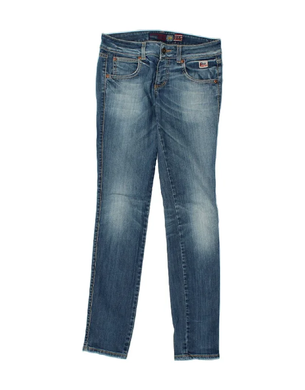 ROY ROGERS Womens Slim Jeans W27 L31 Blue Trendy Pleated Waist Jeans