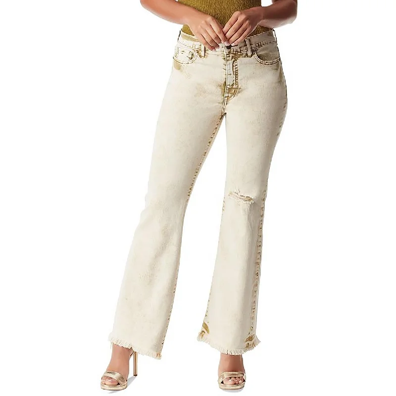 Sam Edelman Womens Denim Raw Hem Flared Jeans Comfortable Faded High-Rise Jeans