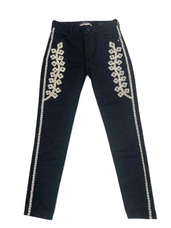 SCOTCH & SODA Women's Black Embroidered Jeans #111 25/32 NWOT Comfortable Zip-Up Skinny Jeans