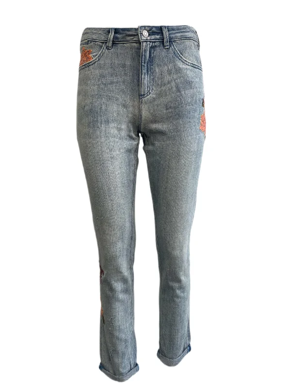 SCOTCH & SODA Women's Blue Embroidered Boyfriend Jeans #666 26/32 NWT Elegant Dark-Wash Bootcut Jeans