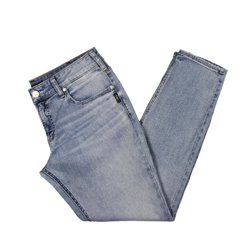 Silver Jeans Co. Womens Britt Low Rise Light Wash Skinny Jeans Stylish Stone-Wash Denim Jeans