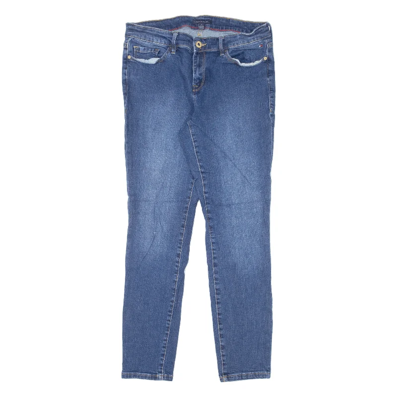 TOMMY HILFIGER Jeans Blue Denim Slim Skinny Stone Wash Womens W28 L27 Trendy Paperbag Waist Jeans