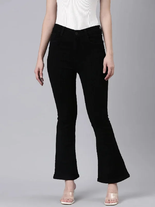 Women Black Solid Bootcut Denim Jeans-GZ-5771-Black Trendy Classic Fit Jeans