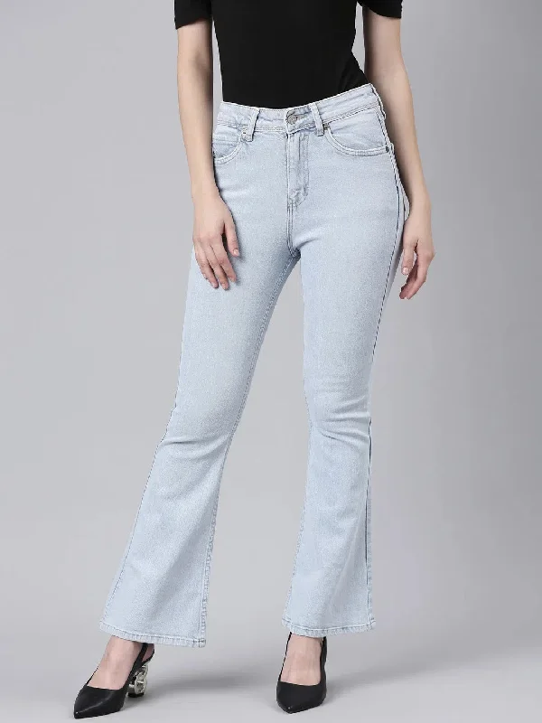 Women Blue Solid Bootcut Denim Jeans-GZ-5244-Blue Chic Cropped Jeans