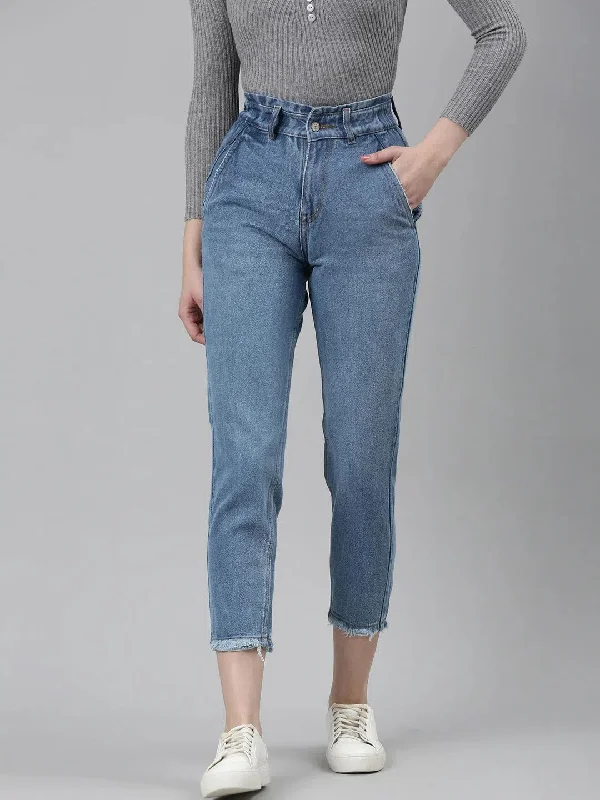 Women Blue Solid Regular Fit Denim Jeans-GZ-5056-Blue Classic Slim Fit Jeans