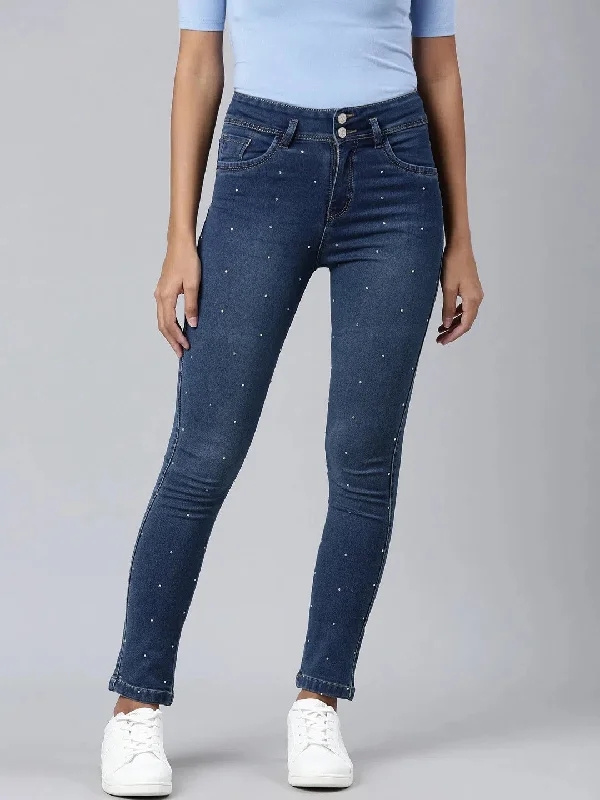 Women Blue Solid Slim Fit Denim Jeans-LT-205582-1-Blue Chic Vintage-Inspired Denim Jeans