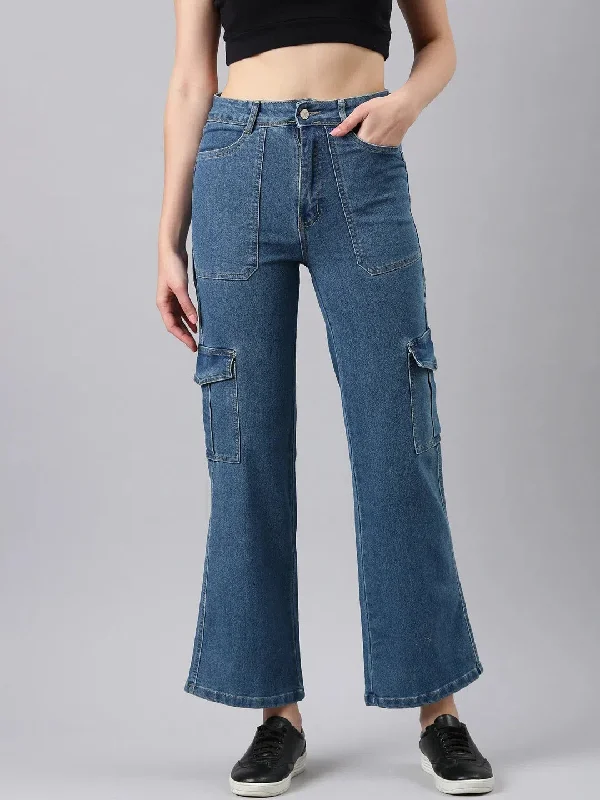 Women Blue Solid Straight Fit Denim Jeans-GZ-5723-1-Blue Cozy Stretch High-Waist Jeans