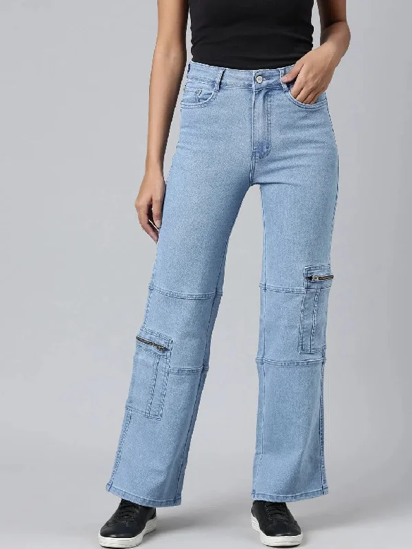 Women Blue Solid Straight Fit Denim Jeans-GZ-5725-Blue Comfortable Full-Length Denim Jeans