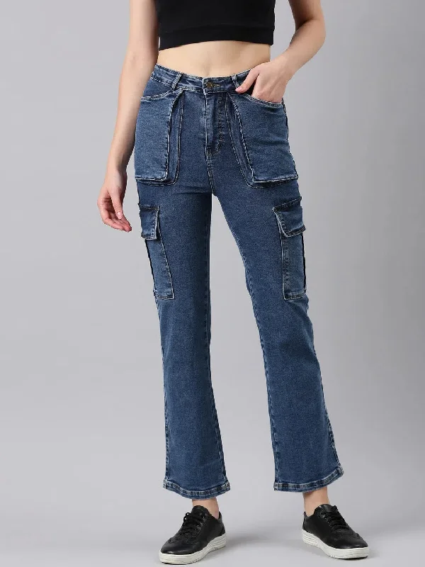 Women Blue Solid Straight Fit Denim Jeans-IM-10796-Blue Stylish Stone-Wash Denim Jeans