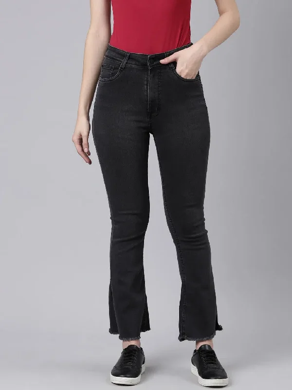 Women Grey Solid Flared Denim Jeans-GZ-5470-1-Grey Comfortable Boyfriend Jeans