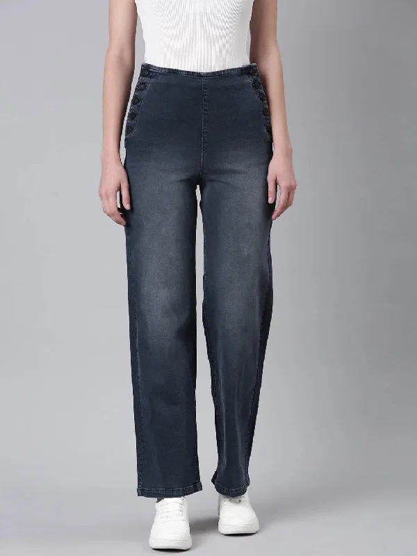 Women Grey Solid Straight Fit Denim Jeans-IM-10970-Grey Casual Distressed Denim Jeans