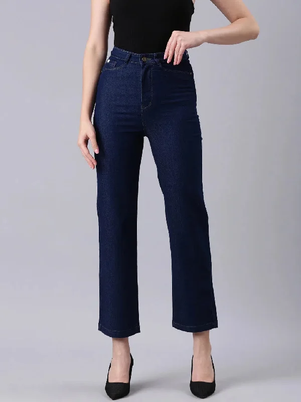Women Navy Blue Solid Flared Denim Jeans-IM-10839-Navyblue Comfortable Flare Leg Jeans
