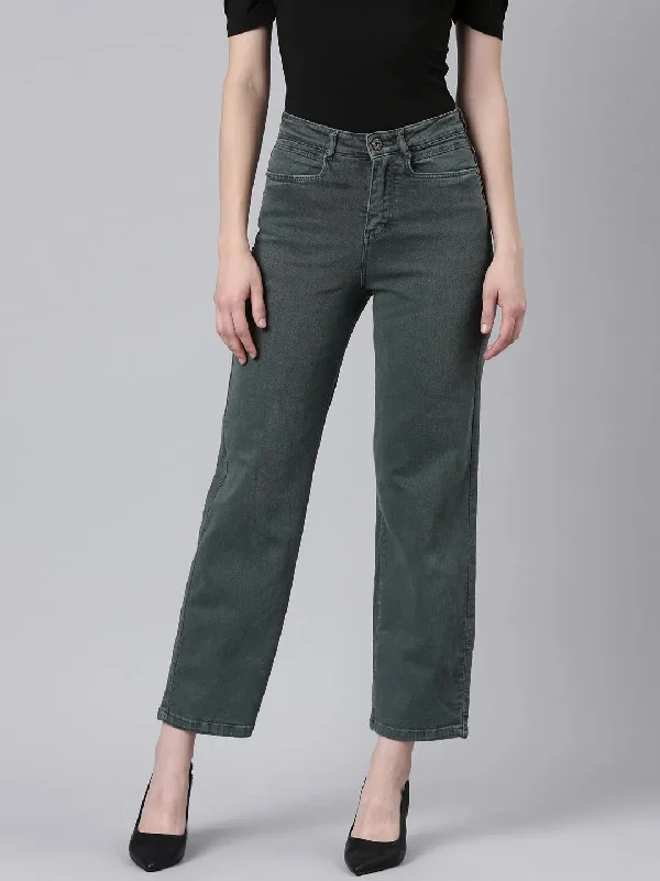 Women Olive Solid Straight Fit Denim Jeans-IM-10253-Olive Cozy Stretch High-Waist Jeans