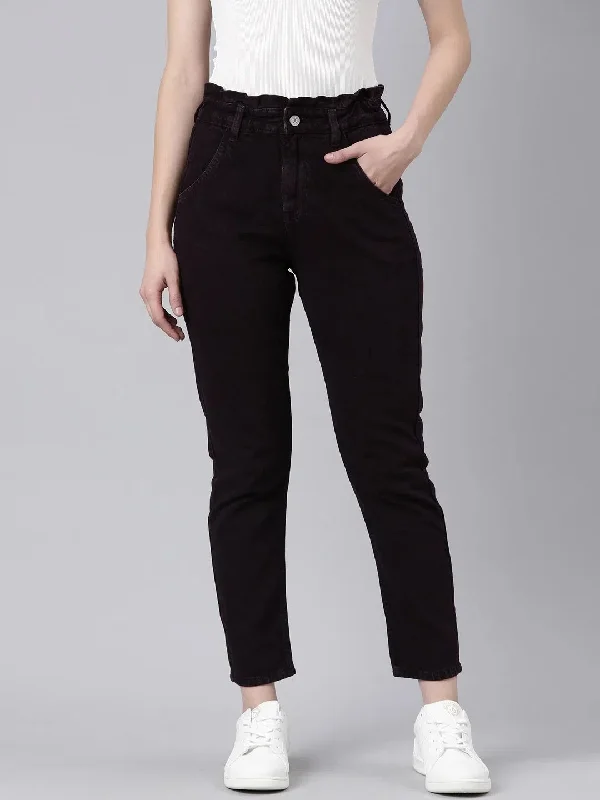 Women Violet Solid Mom Fit Denim Jeans-GZ-5550-Violet Comfortable Ankle Jeans