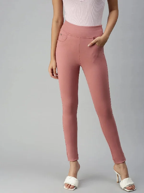 Women's Peach Solid Denim Slim Jeans-LT-1870-Peach Stylish Stone-Wash Denim Jeans