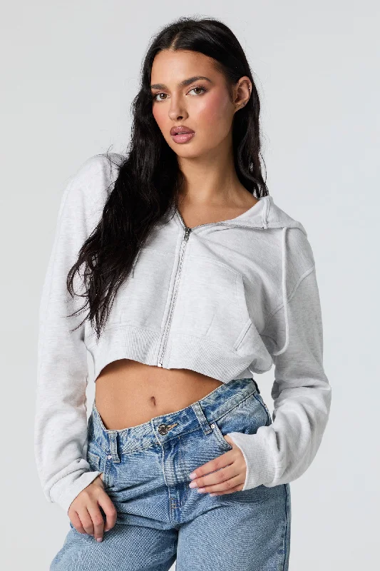 Soft Fleece Zip-Up Cropped Hoodie Hoodie with Snap Buttons Easy Quick
