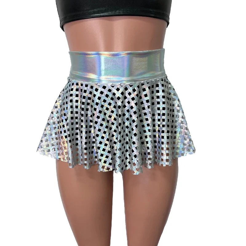 10" Skater Skirt - Opal Diamond Cutout Holographic Iridescent corduroy skirt durable