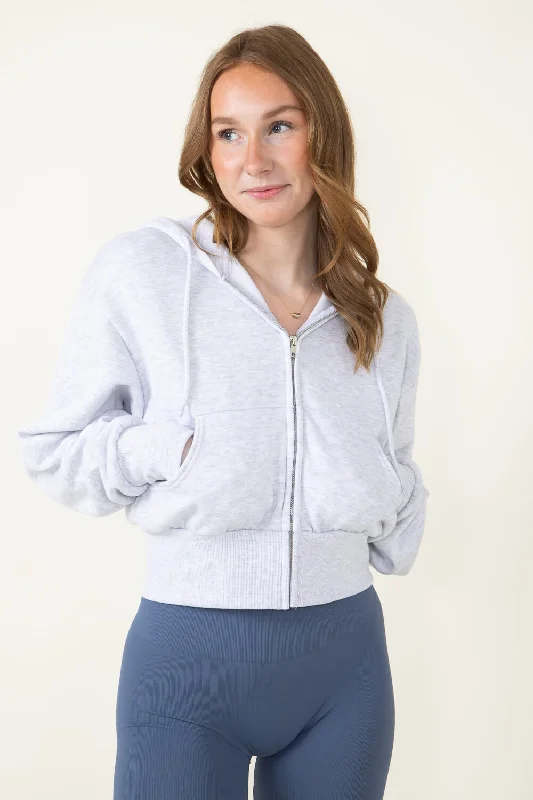 1897 Active Full Zip Fleece Hoodie for Women in Ice Grey | JK227-ICEGREY Hoodie with Typography Text Message