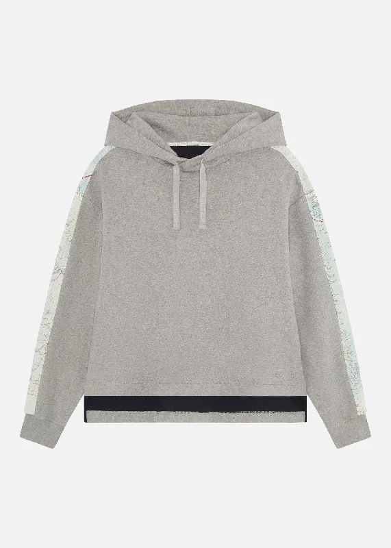 1950S SILK MAP HOODED SWEAT GREY Hoodie with Mesh Breathable Sporty
