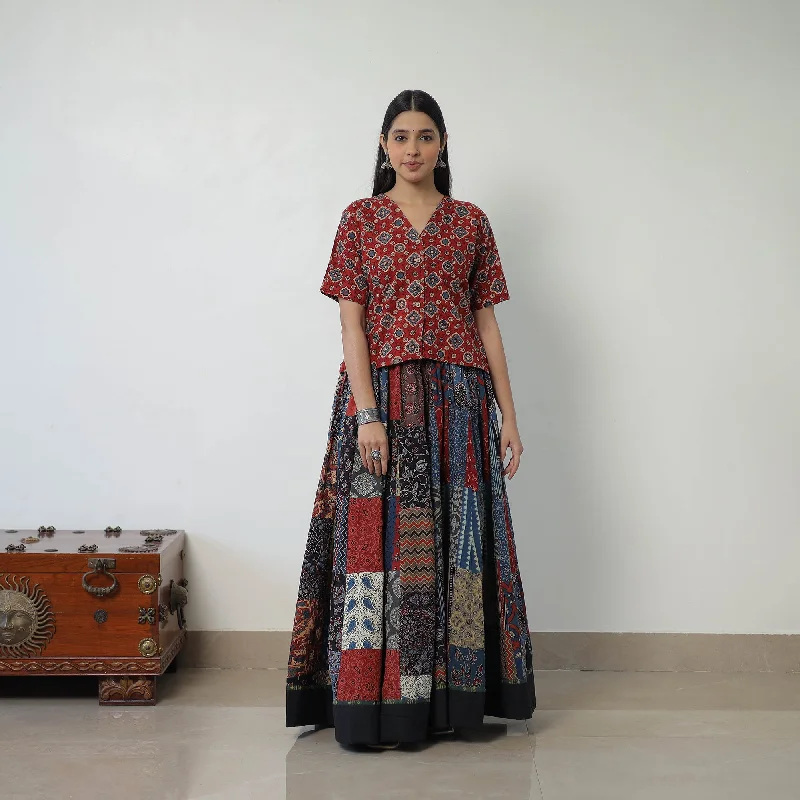 Multicolor - 24 Kali Patchwork Block Printed Cotton Ajrakh Skirt 50 lightweight skirt design