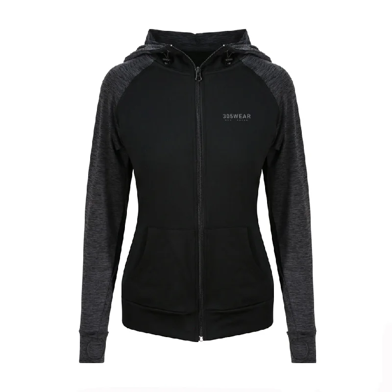 305WEAR Wordmark Performance Lite Womens Full Zip Hoody Hoodie with Hem Fringe Bohemian Relaxed