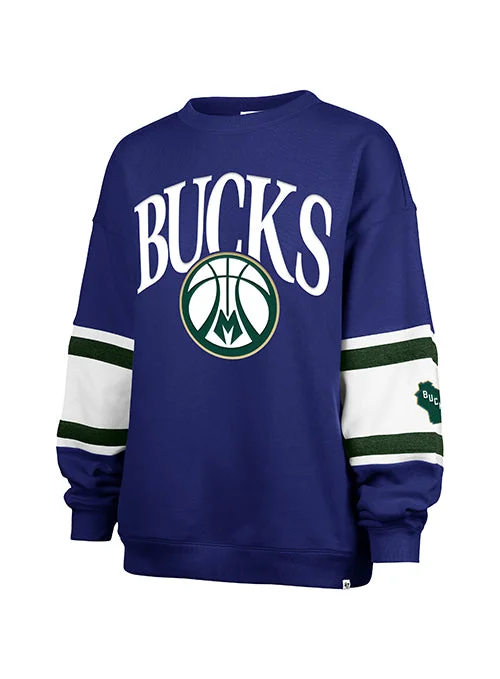 Women's '47 Brand 2024-25 City Edition Steadfast Milwaukee Bucks Crewneck Sweatshirt Hoodie with Ribbed Cuffs Snug Fit Comfort