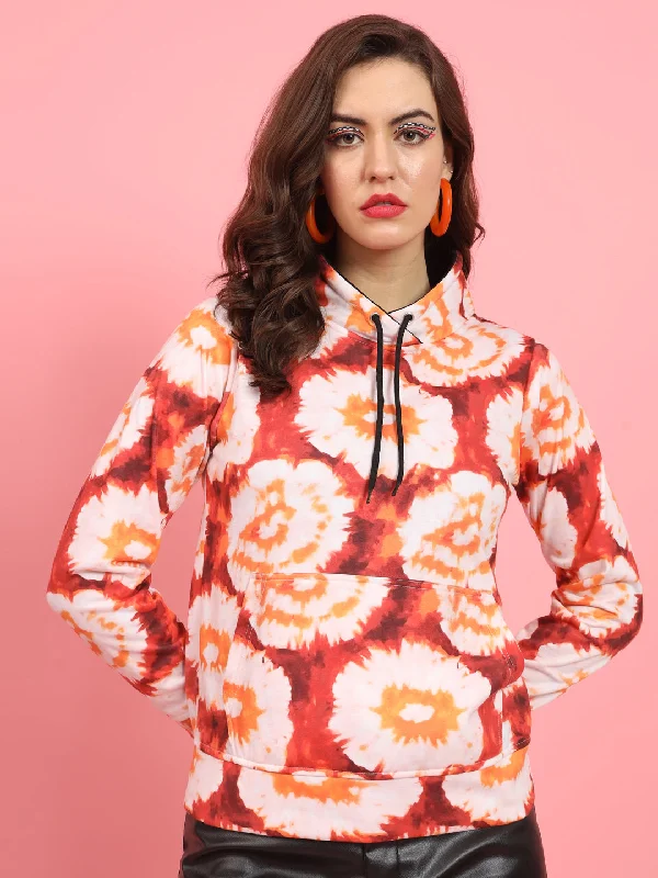 TANDUL  Women Full Sleeve Printed Hooded Sweatshirt Hoodie with Longline Fit Extended Stylish