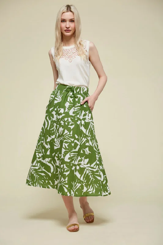 86975921 Maxi Skirt with Print - Leaves Print cashmere skirt fine