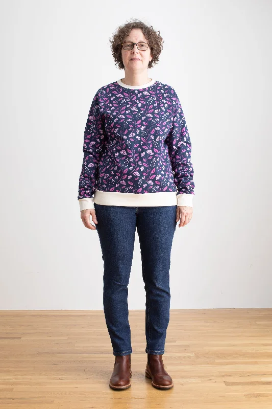 Adult Sweatshirt - Flower Vines Night Sky & Orchid Hoodie with Drawcord Adjustable Secure