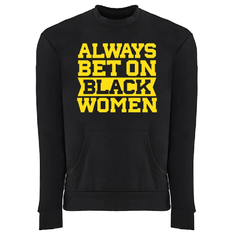 Always Bet on Black Women Pocket Sweatshirt Hoodie with Hem Ribbing Snug Secure
