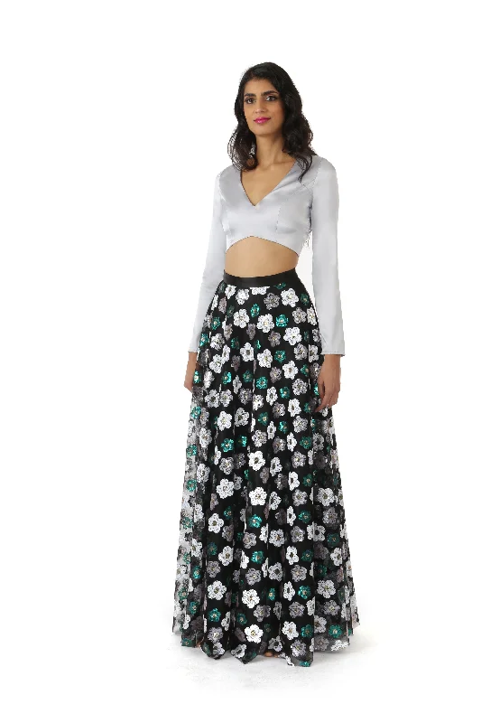 ANISHA Sequin Daisy Skirt velvet skirt sumptuous