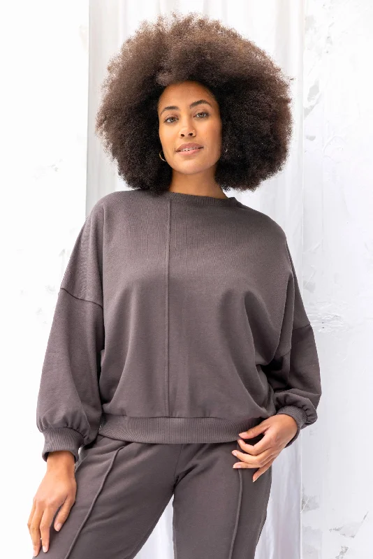 Around Sweatshirt | Charcoal Hoodie with Applique Textured Unique