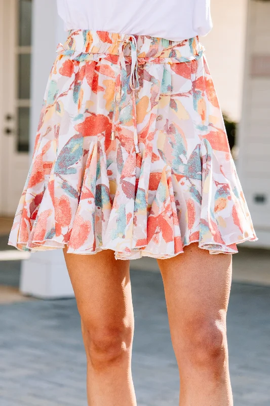 At This Time Coral Orange Floral Skort denim skirt stylish