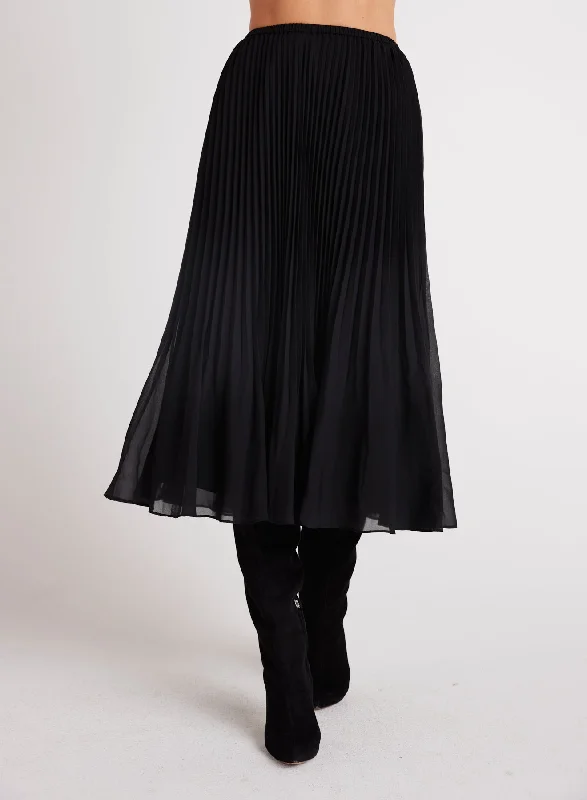Sunburst Pleated Chiffon Midi Skirt - Black denim skirt casual