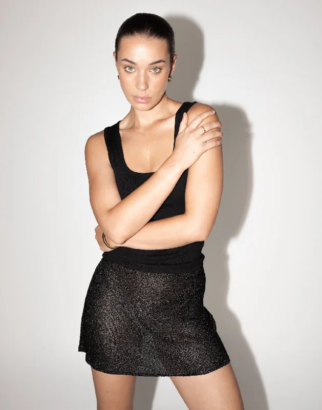 Bebe Knit Mini Skirt (Black) wool skirt thick