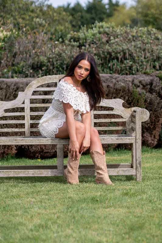 Beige Boho Lace And Crochet Effect Skirt lace skirt intricate