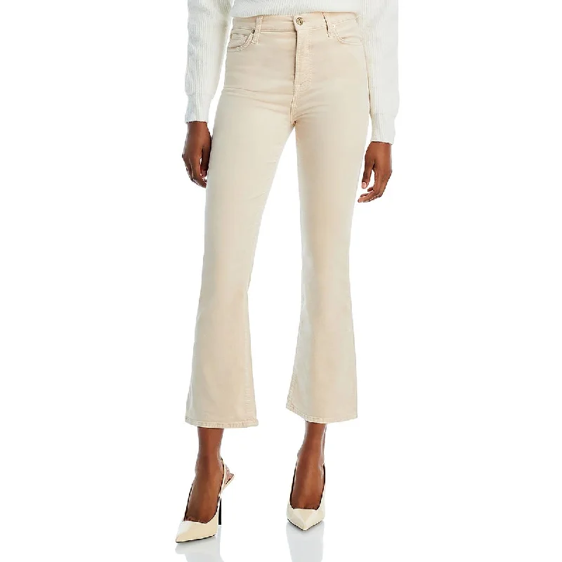 Womens High Rise Velvet Cropped Jeans Comfortable Folded Hem Jeans