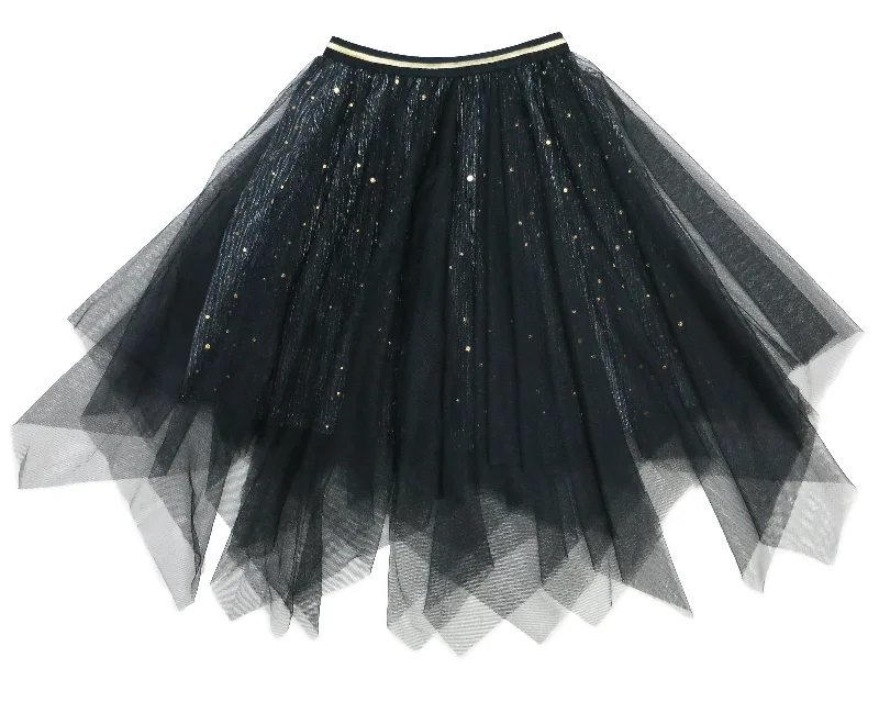 Black Glitter Uneven Cut Tutu Skirt ribbed skirt waist