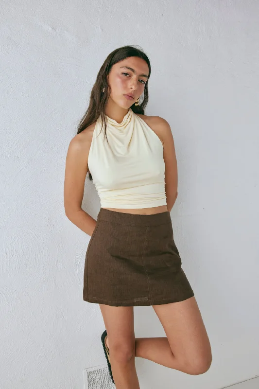 Blanco Linen Mini Skirt Chocolate linen skirt light