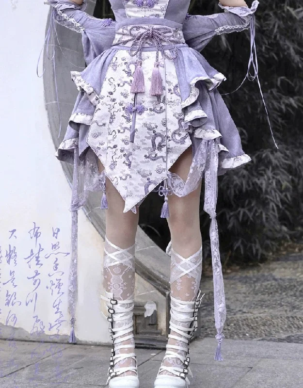 [Blood Supply] Dragon Wisteria Lolita Fashion Set Mini Skirt linen skirt light