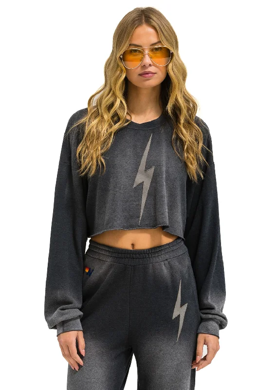 BOLT STITCH CROPPED CREW SWEATSHIRT RELAXED - FADED SMOKE Hoodie with Batwing Sleeves Loose Dramatic