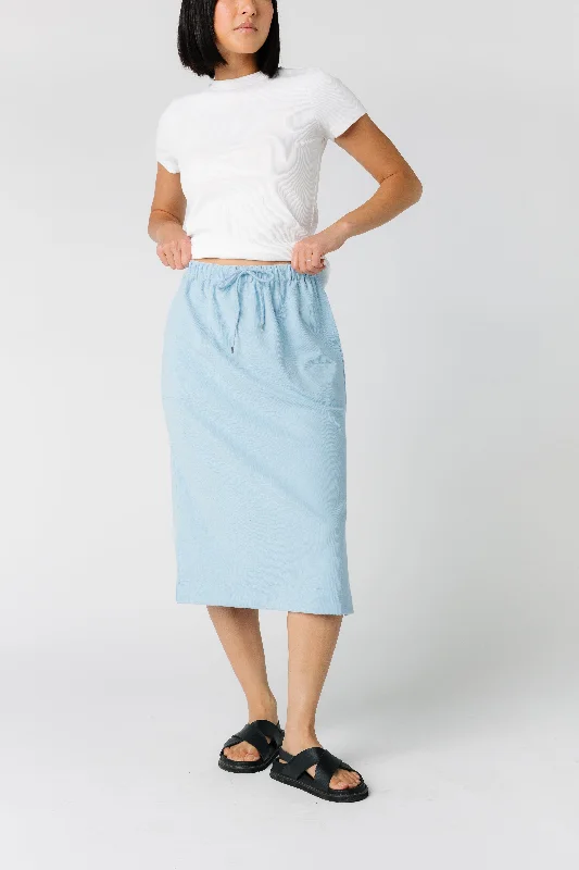 Brass & Roe Ribbed Drawstring Pocket Skirt - New Blues mini skirt trendy