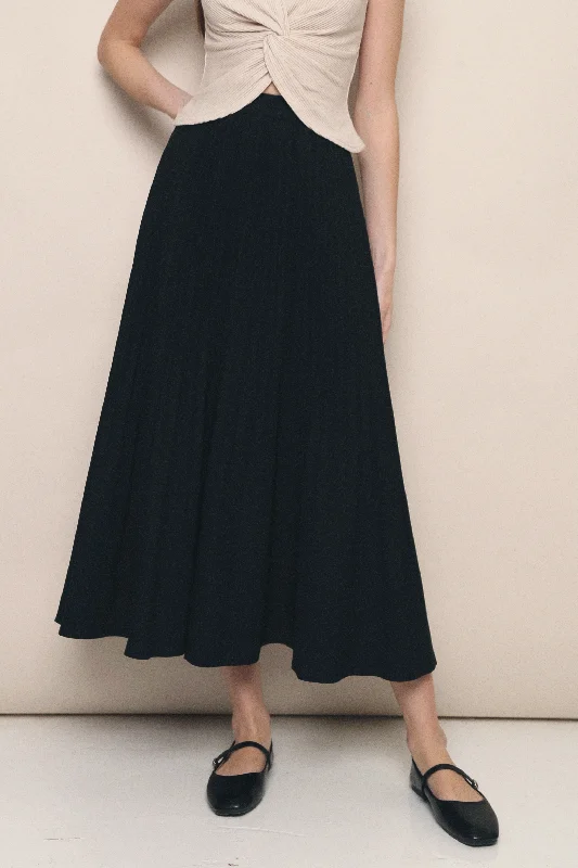 Brighton Pleated Fishtail Skirt Black (Backorder) spandex blend skirt
