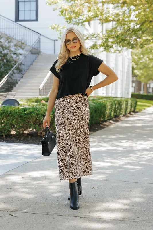 Brown Leopard Print Midi Skirt - FINAL SALE cashmere skirt plush