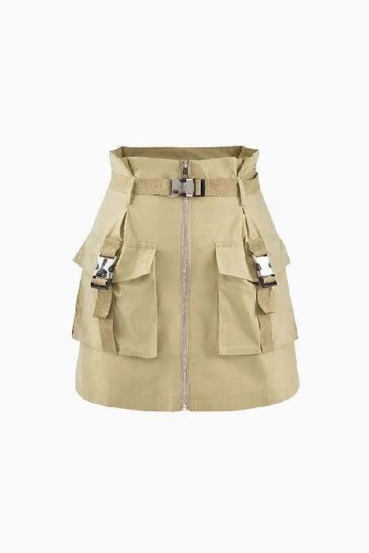 Buckle Waist Cargo Mini Skirt denim skirt classic