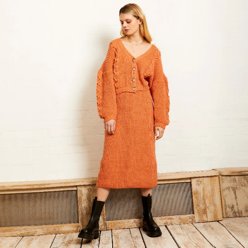 Chloe Co-Ord Midi Skirt - Apricot silk skirt elegant